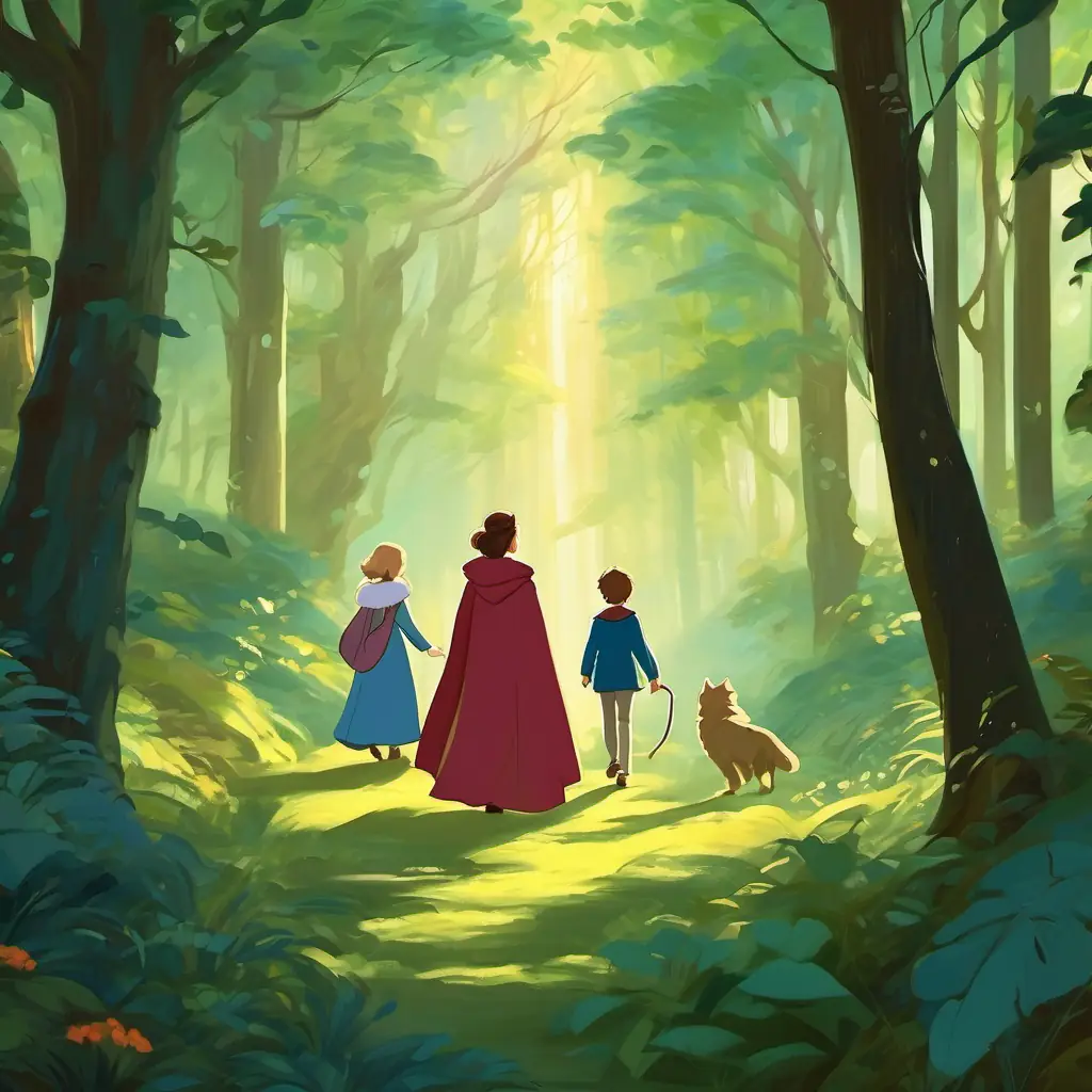 Wearing an invisible cloak, Leo quietly followed the princesses into the magical forest.