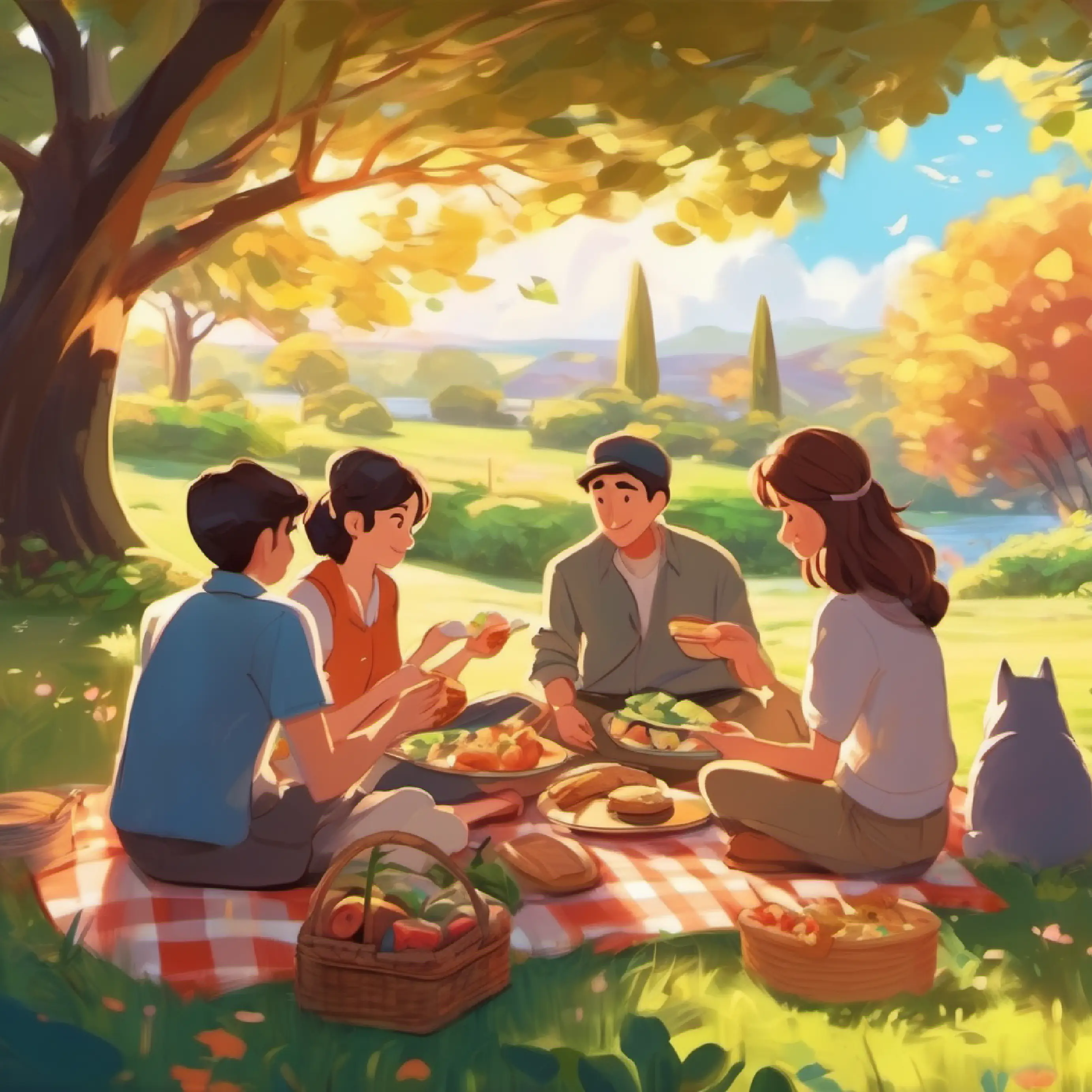 Picnic, sharing food, silent communication.