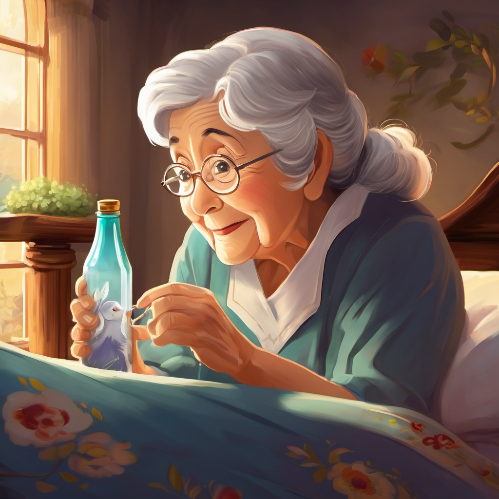 "Ethan, my dear, this is no ordinary milk bottle," Grandma said with a twinkle in her eye. "It is magical! Would you like to hear its extraordinary story?" Ethan's eyes widened with excitement as he eagerly nodded his head. Grandma sat beside him on the bed and began the enchanting story.