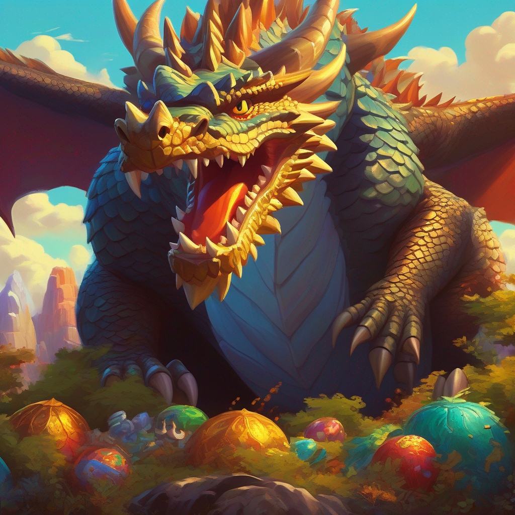 A gigantic, fearsome dragon guarding the treasures.