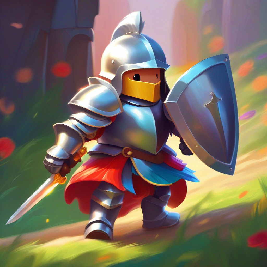 Knight Knight Lucas with colorful armor and a shiny sword. protecting the kingdom with a shield.