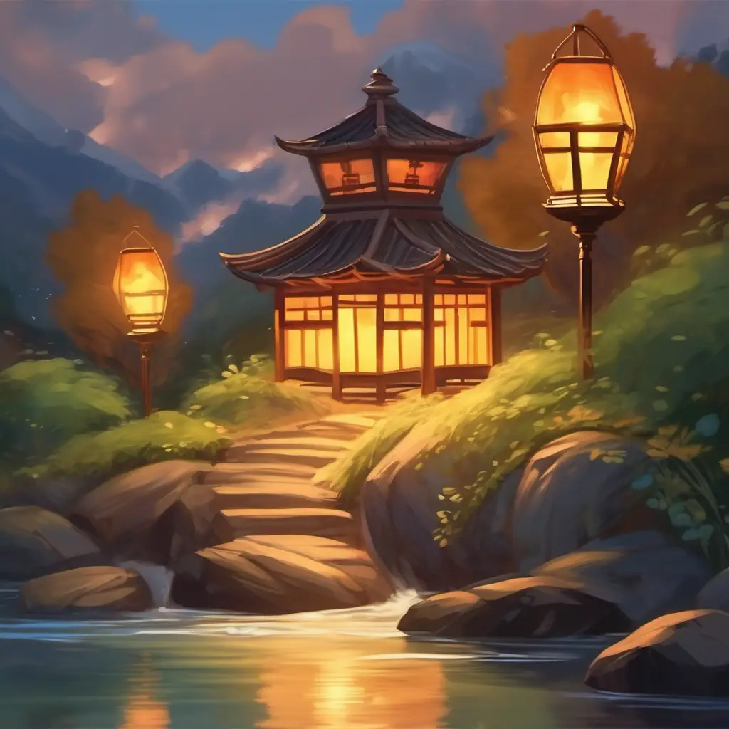 Lantern ascends and moves quickly over a river.