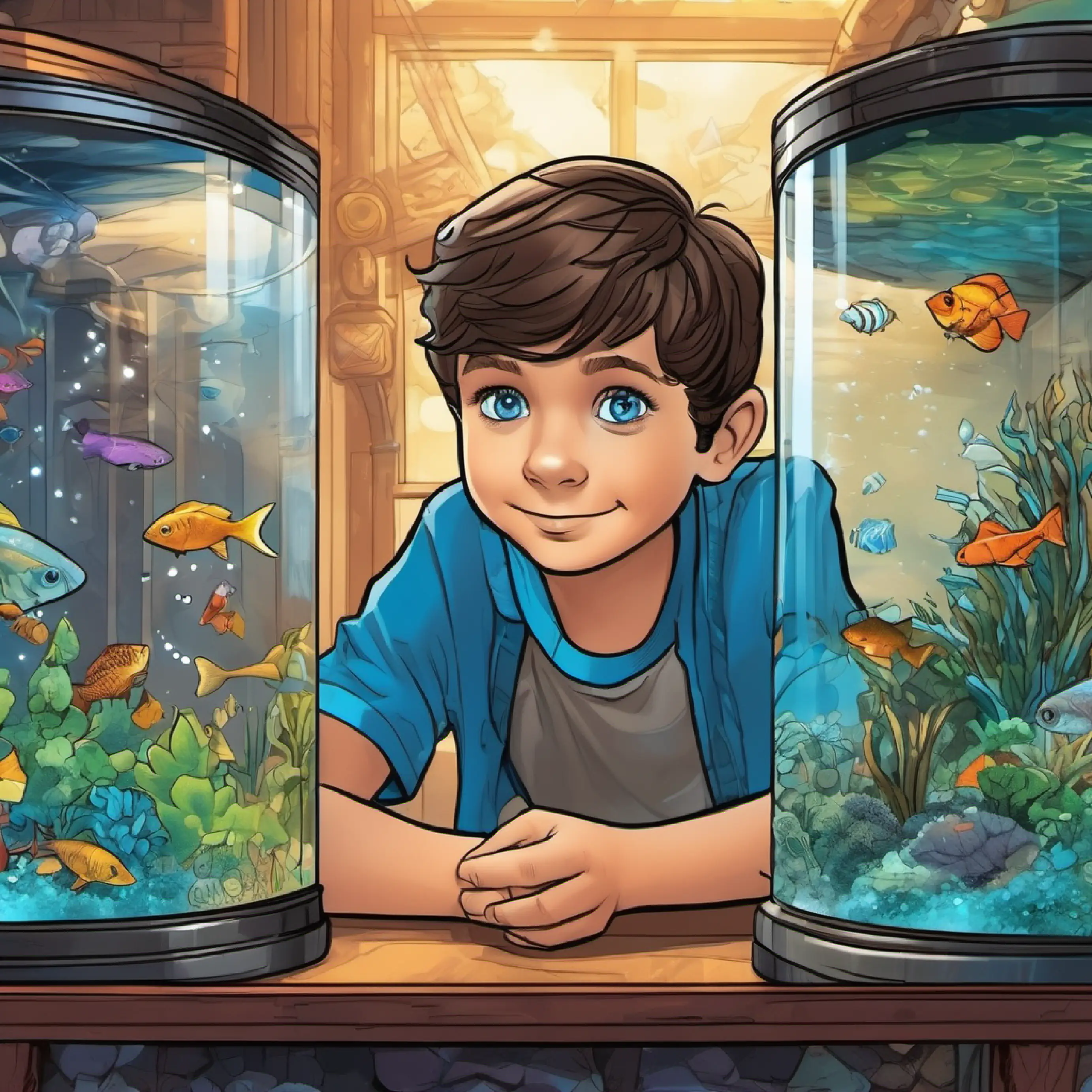 Hobbes is miniaturized inside his magical aquarium, beginning their quest.