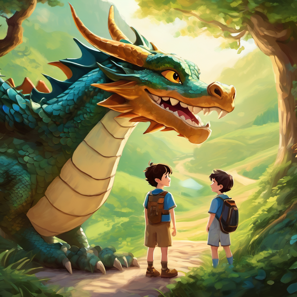 "Hello, Timmy!" the dragon greeted, its voice soft and gentle. "You brought me to life with your amazing imagination." Timmy's eyes widened with excitement and joy. "You can talk!" he exclaimed. "Can we go on an adventure together?"