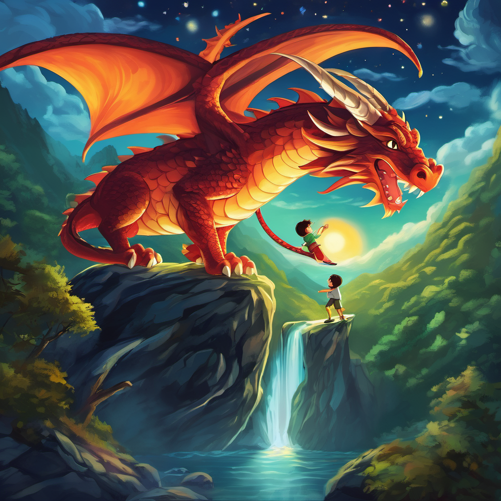 The dragon nodded its head and extended its claw towards Timmy. Timmy hopped on the dragon's back, holding on tightly as they soared into the night sky. They flew through vast forests, high mountains, and across sparkling rivers. Timmy felt the wind blowing in his face, and his heart danced with pure happiness. As they continued their journey, the dragon taught Timmy about the incredible power of imagination. "You see, Timmy," the dragon explained, "imagination is like a magical portal. When you dream, anything is possible. You can create worlds, meet fantastic creatures, and accomplish extraordinary things."