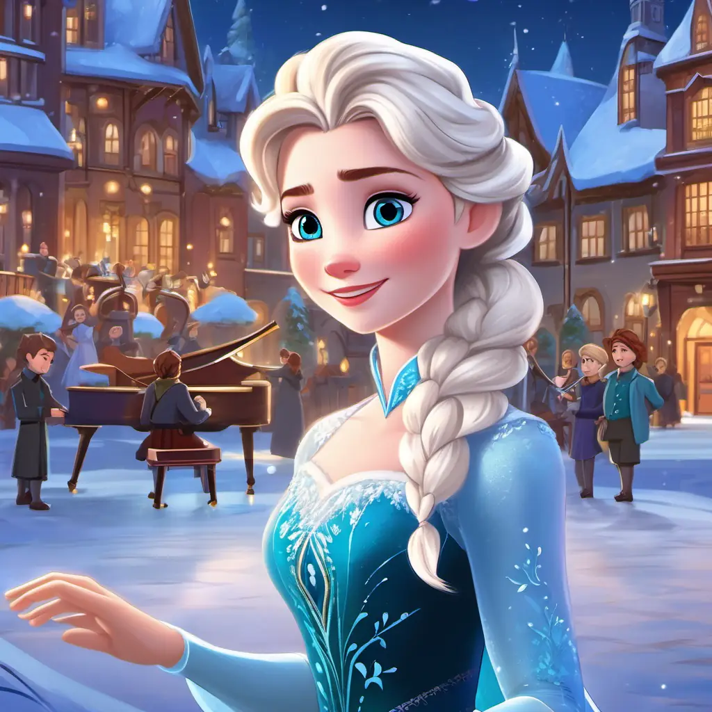 Elsa wants to share her magical music with the people of Arendelle. She organizes a concert in the town square. When she plays the piano, everyone in the kingdom is filled with joy and starts dancing and singing.