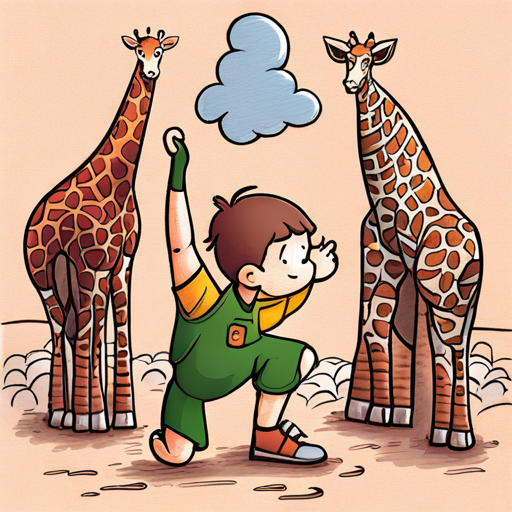 Leo is surrounded by giraffes and solving multiplication problems