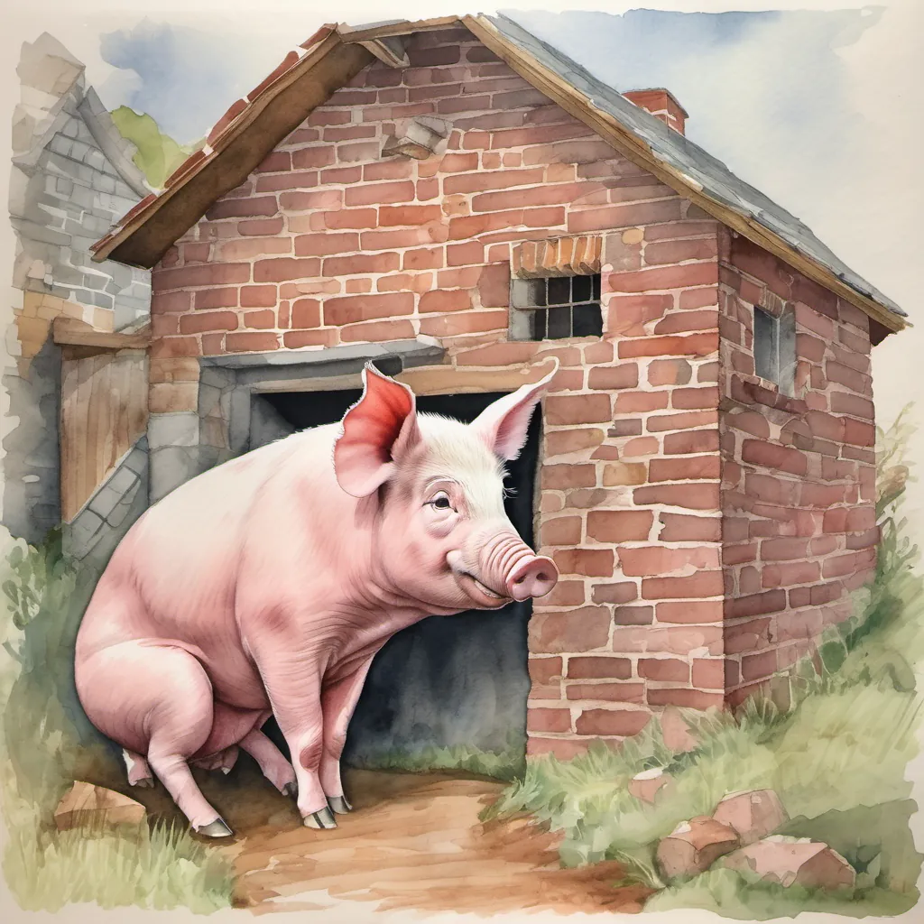 A large piglet building a sturdy brick house with thudding sounds.