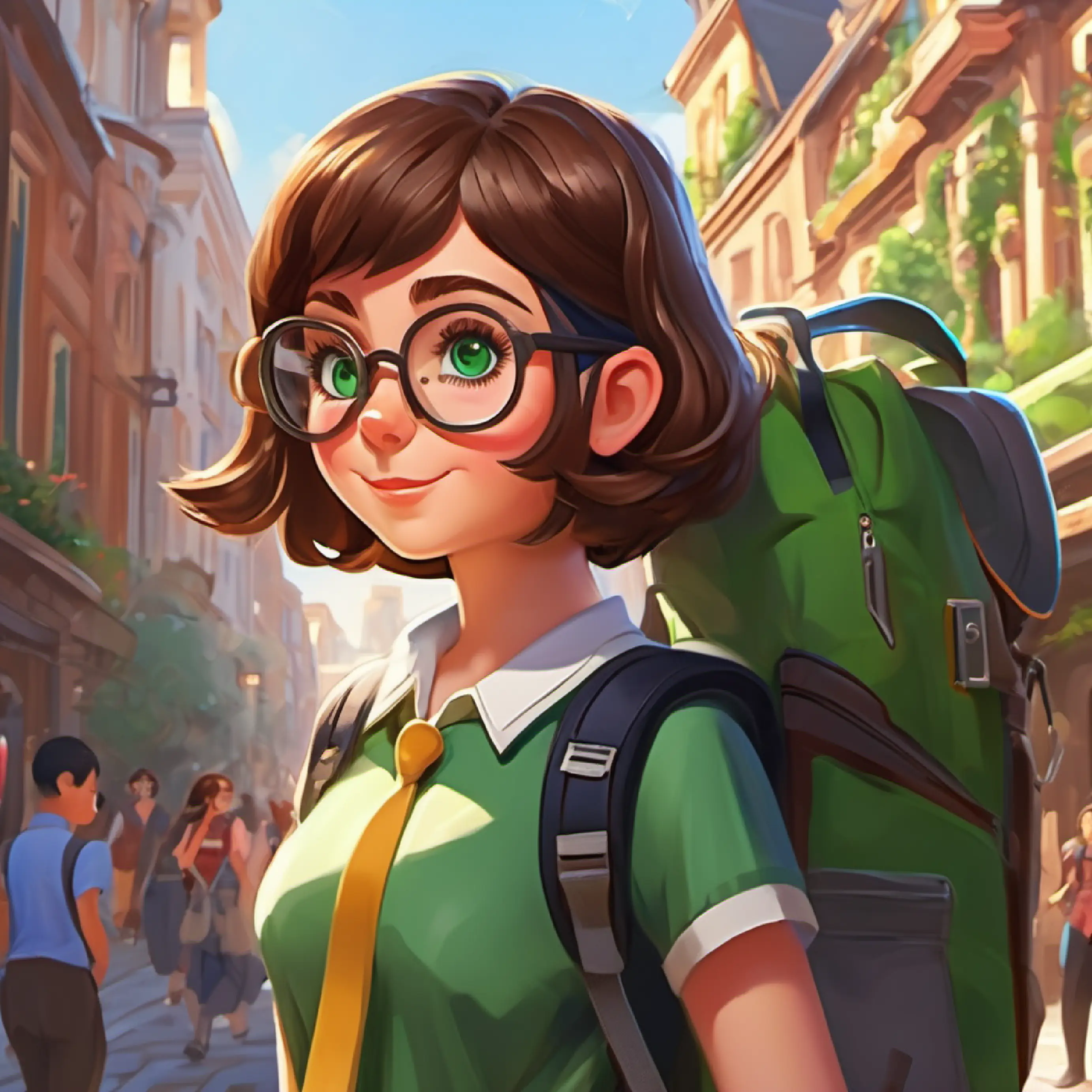 Successful invention, Smart girl, short brown hair, green eyes, always carrying a backpack full of tools's secret, school buzz about Masked Marvel