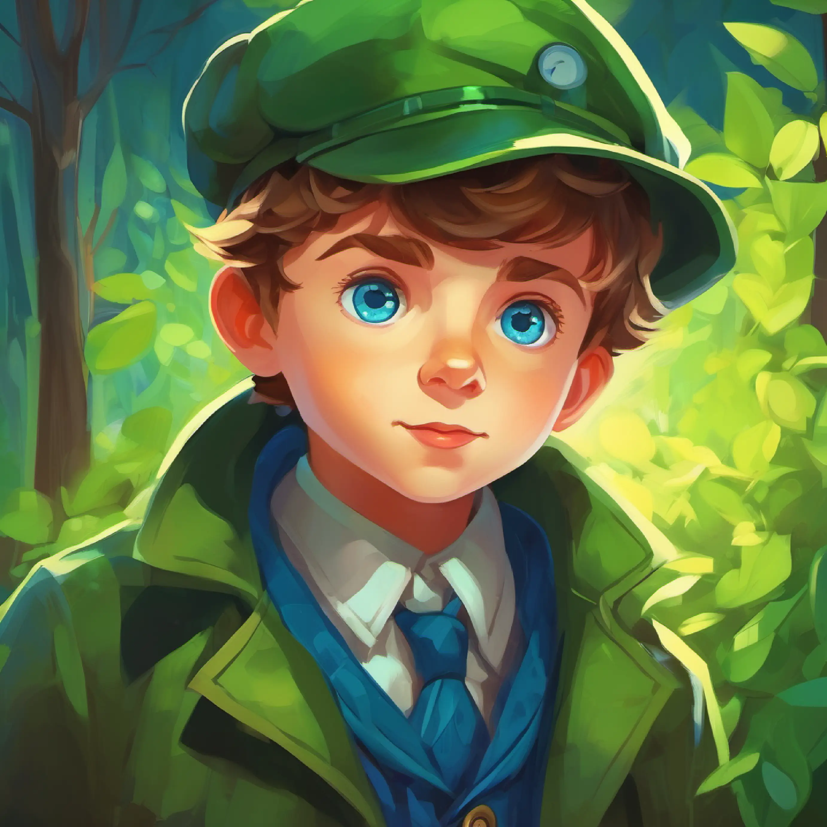 Introduction to Young detective, blue eyes, loves green coat, a young detective, and his riddle challenge.