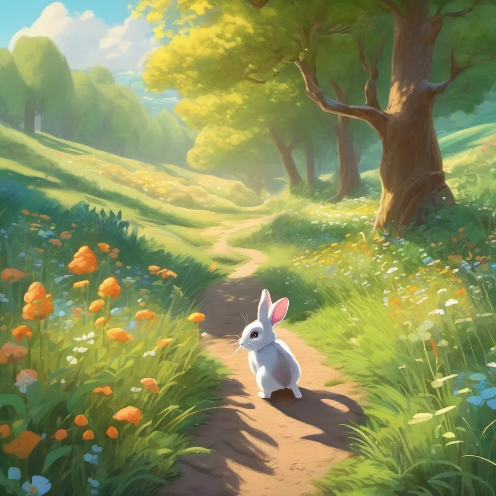 rabbit discovering a glittering trail on a bright morning in the meadow