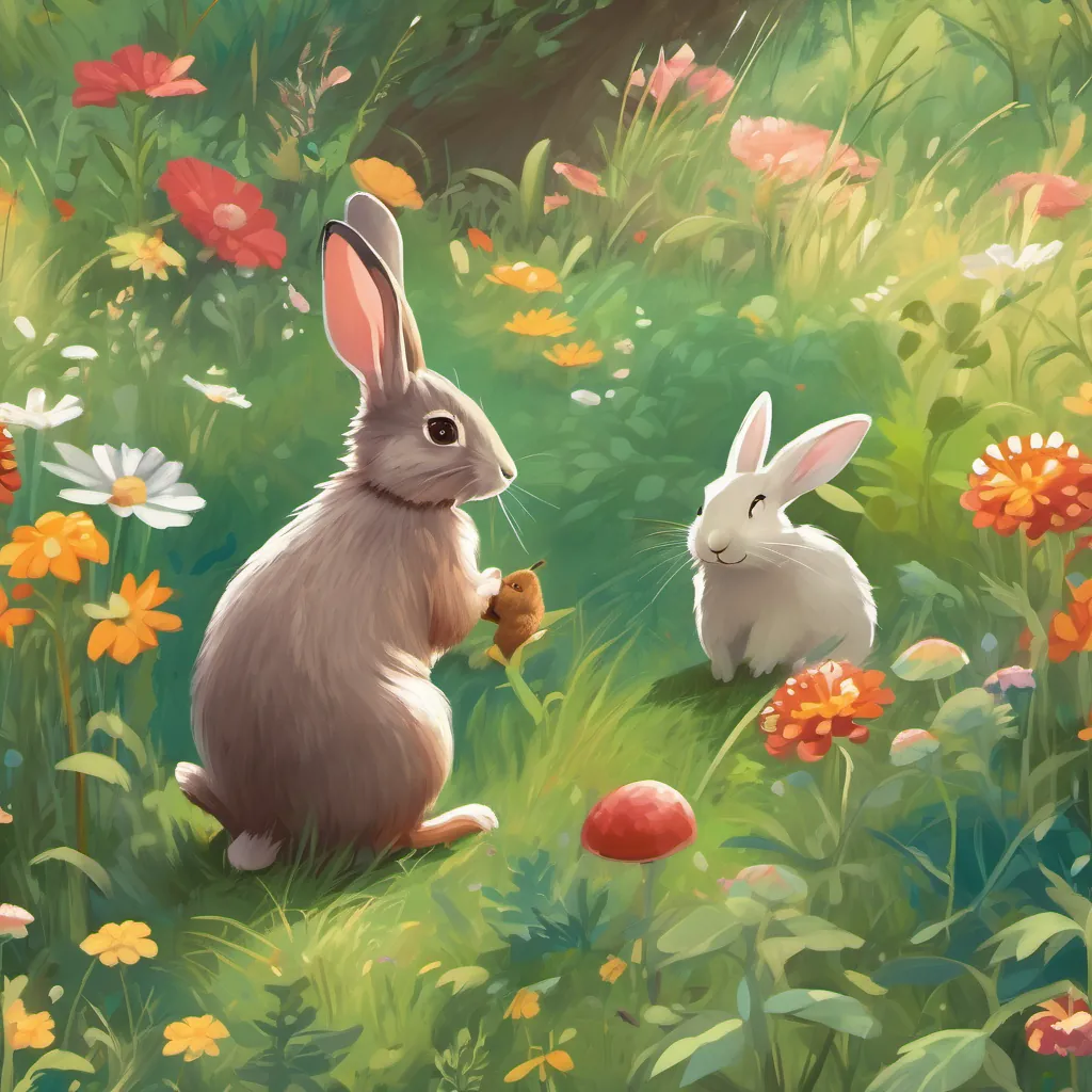 rabbit and hedgehog exploring the meadow together looking for treats