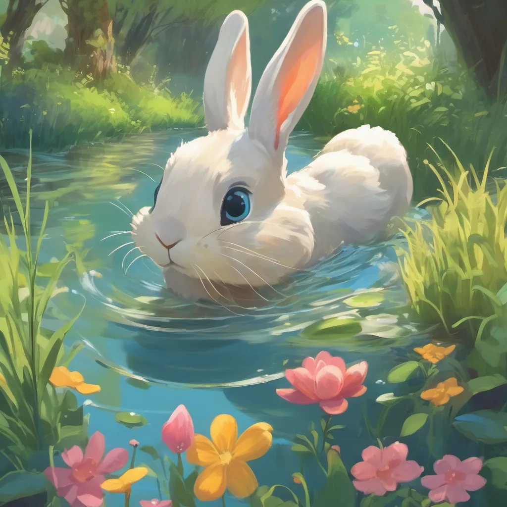 rabbit and her friends splashing and playing in a cool creek in the meadow