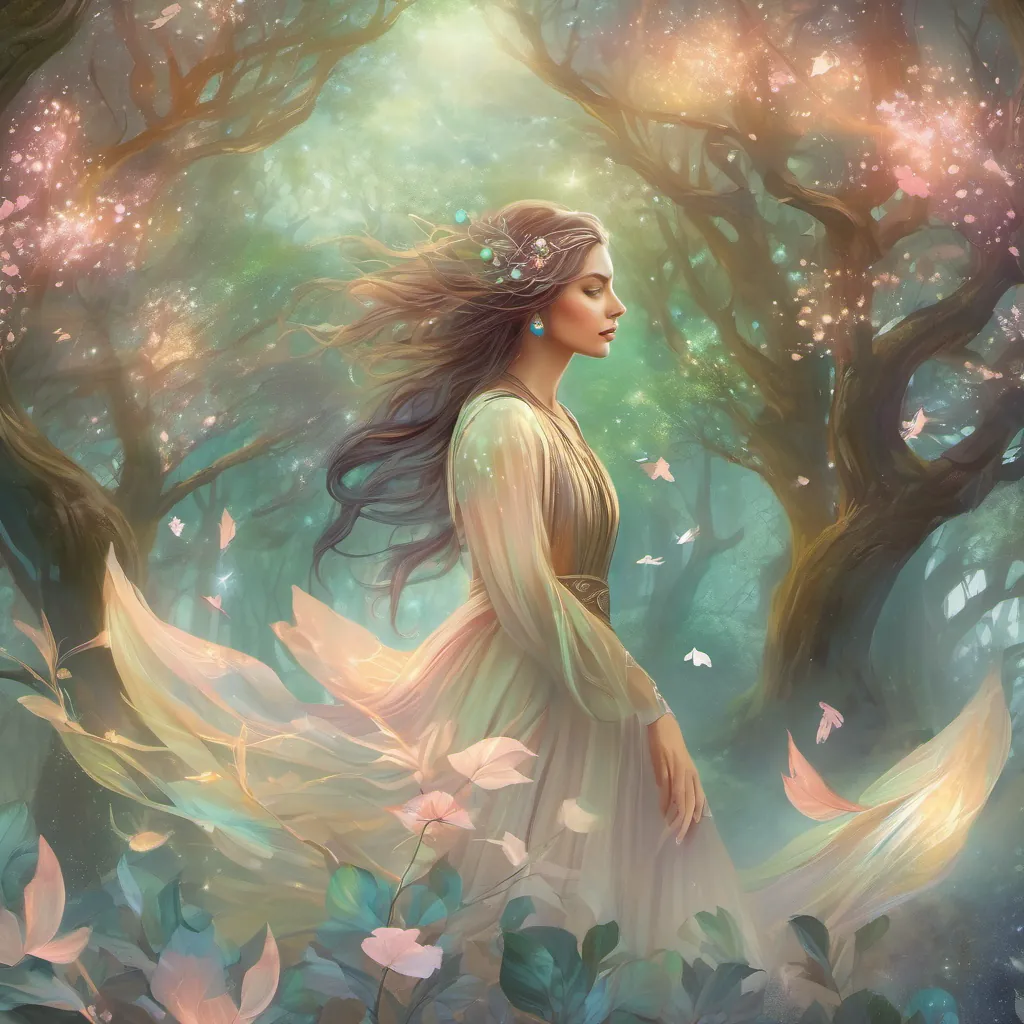 A woman starting off on a journey through a whimsical, enchanting forest.