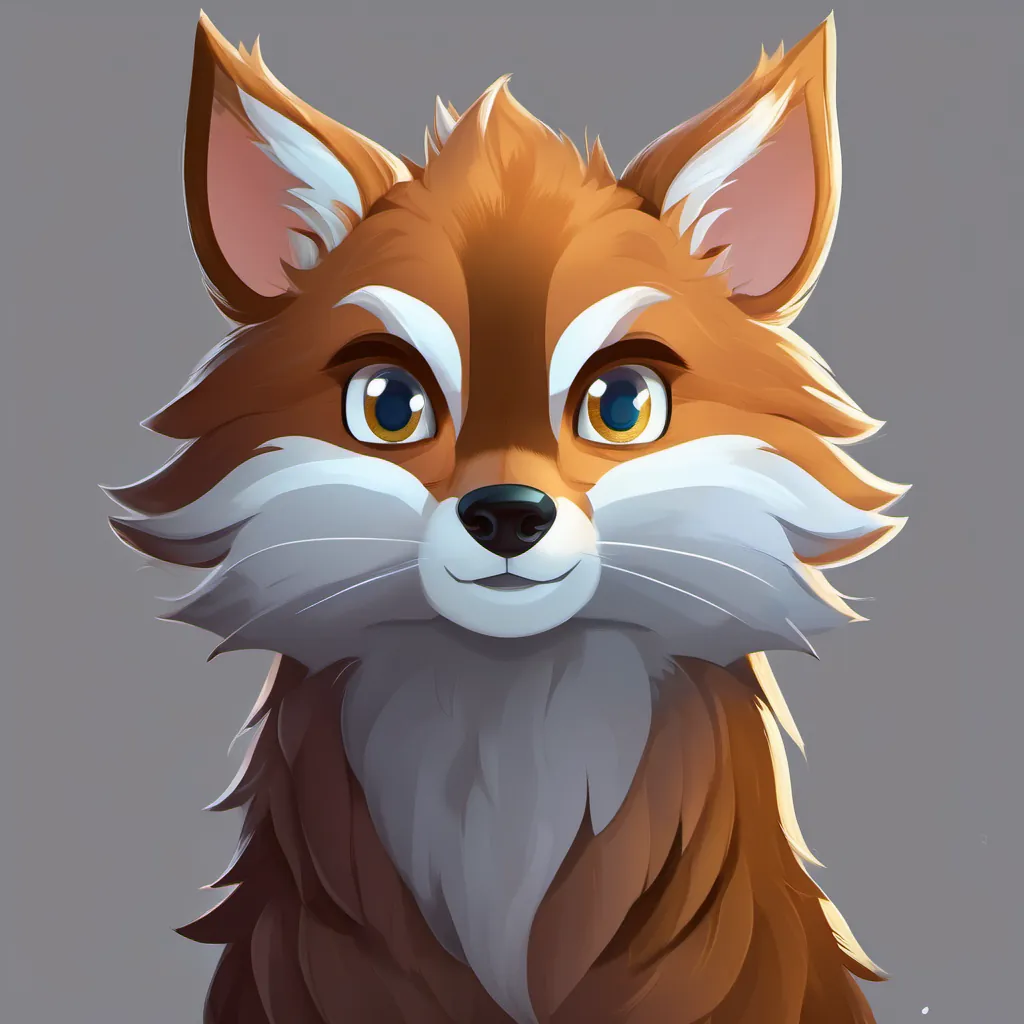 Gray fur, bright eyes, calm expression explains his shadow to Brown fur, small size, twinkling eyes, Gray fur, bright eyes, calm expression and Brown fur, small size, twinkling eyes stand together, shadow is huge