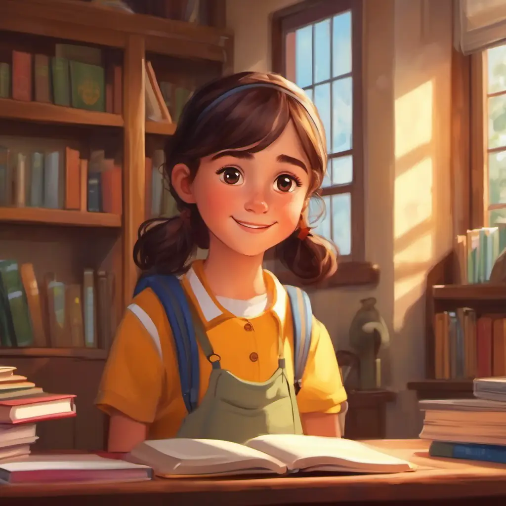 Introduction to the story, introducing A young girl with bright brown eyes and freckles, always wearing a smile, her love for school, and her dislike of changing for P.E. class