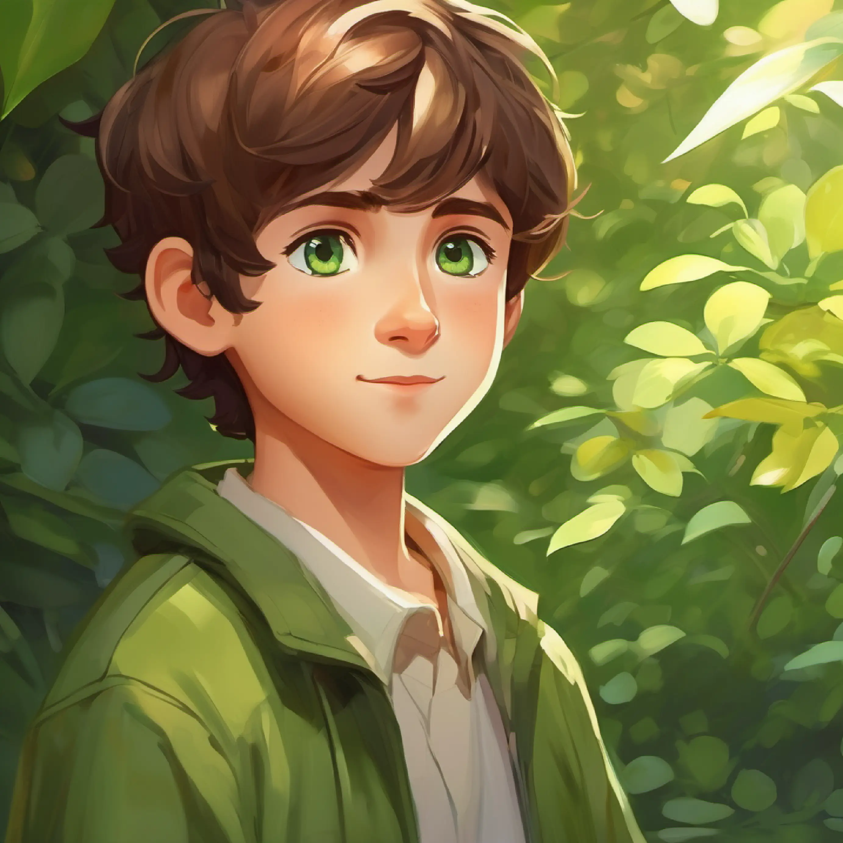 Introduction of Youthful boy, brown hair, green eyes, modest clothes, a kind and polite boy.