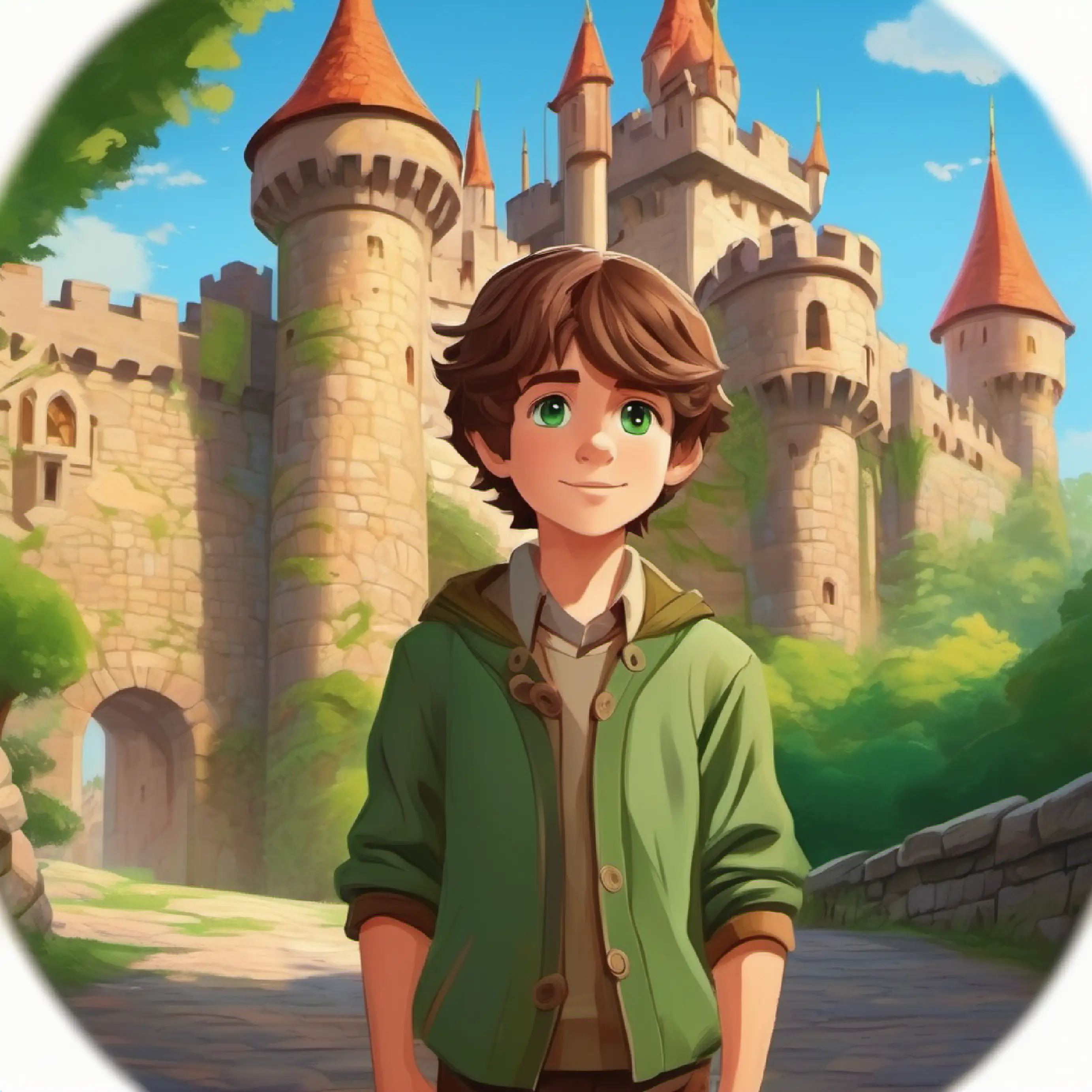 Dalton invites Youthful boy, brown hair, green eyes, modest clothes's family to the castle.