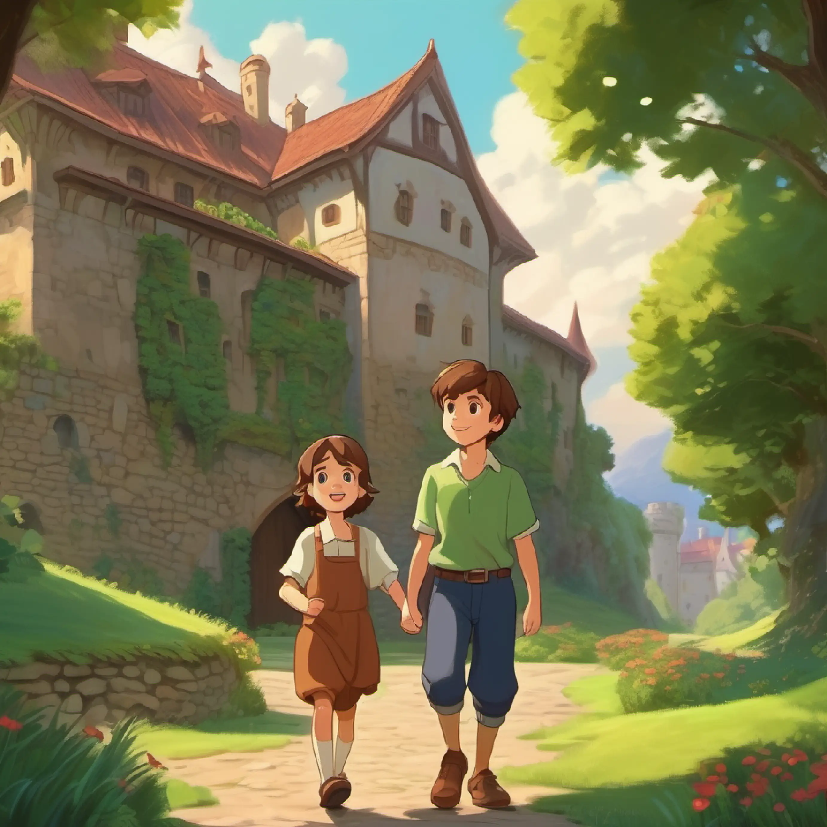 Youthful boy, brown hair, green eyes, modest clothes's family gets a house near the castle, bonds grow.