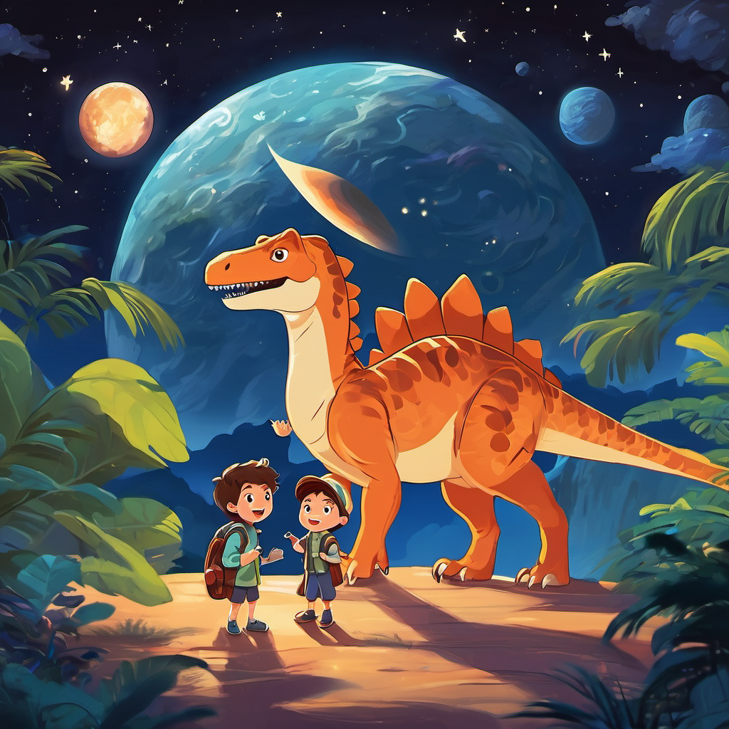 During their journey, they encountered planets with swirling storms, rings made of ice, and even a moon with giant volcanoes. Each new discovery amazed the dinosaurs, leaving them in awe of the vastness and wonders of the universe. Meanwhile, back on Earth, all the other animals eagerly watched the night sky, wondering where their dinosaur friends had gone. They missed their playful nature and their roaring laughter. But little did they know that their dinosaur friends were having the adventure of a lifetime!