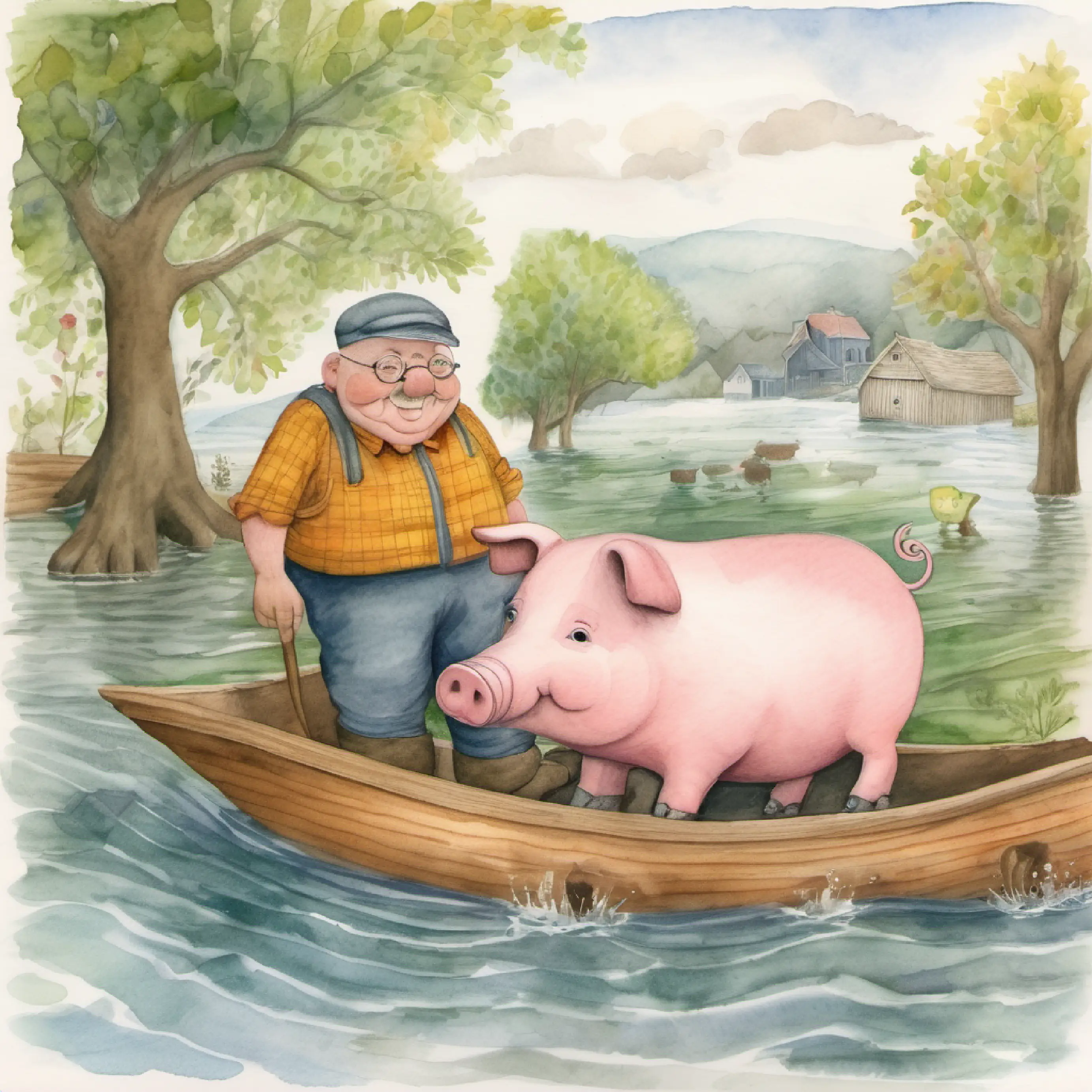 Story of great-grandpa pig, his heroism during a flood, and their toes' change.