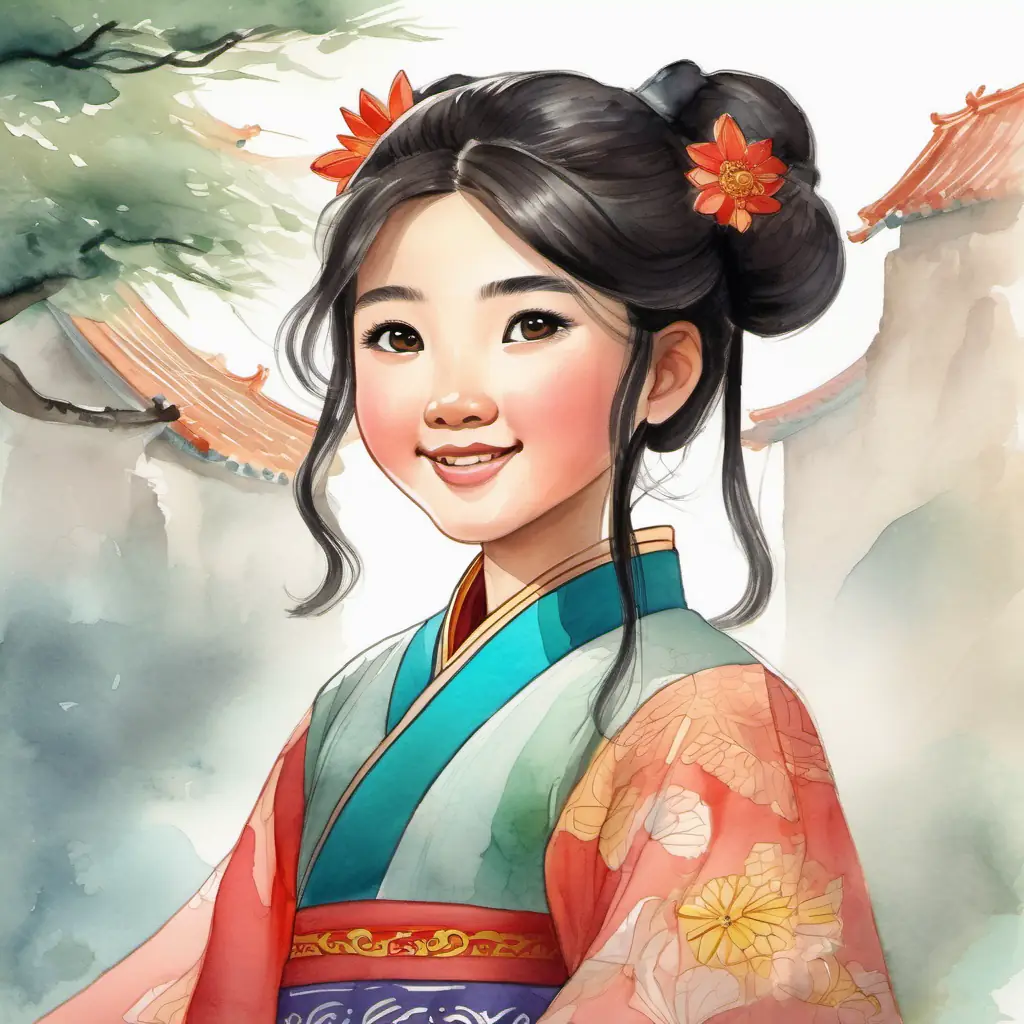 Brave girl with dark hair, bright eyes, and a contagious smile's bravery and generosity are celebrated in ancient China