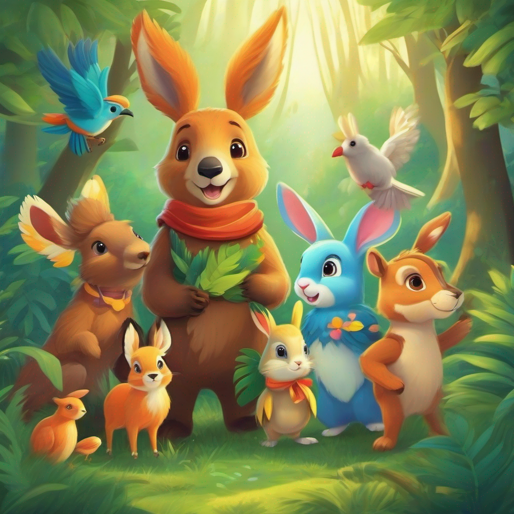 magical forest, there lived a group of adorable animal friends: Benny the Bear, Ricky the Rabbit, Danny the Deer, and Polly the Parrot. They loved playing and exploring together, always spreading joy and laughter.