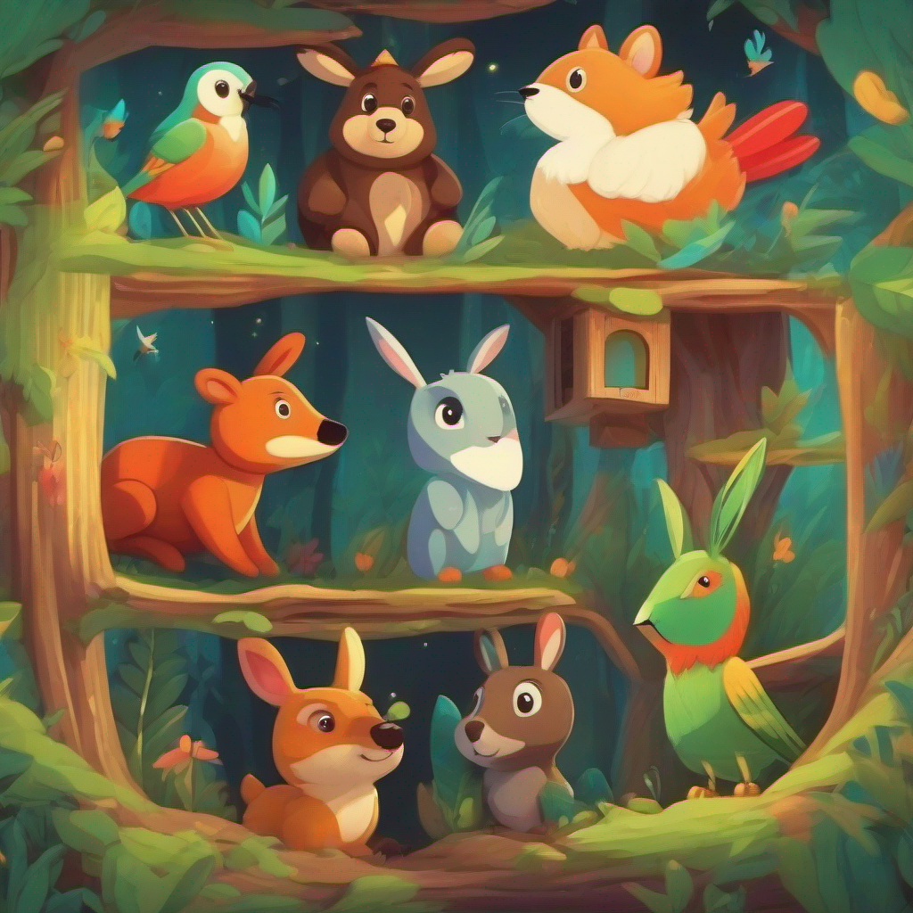  communicated Benny the Bear, Ricky the Rabbit, Danny the Deer, and Polly the Parrot.  about magic box  each other and thinking ask  wish box  each other 