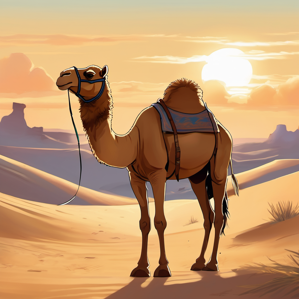Once upon a time, in a faraway desert, there lived a friendly camel named Carl. Carl was no ordinary camel, for he had a special talent - he could drink a lot of water! His humps were always full, and he loved to quench his thirst whenever he could. One sunny day, Carl heard about a magnificent water park that had opened nearby. Being a camel who loved the water, he couldn't contain his excitement and decided to visit. So, he walked through the vast sandy dunes, his hooves making soft thuds along the way.