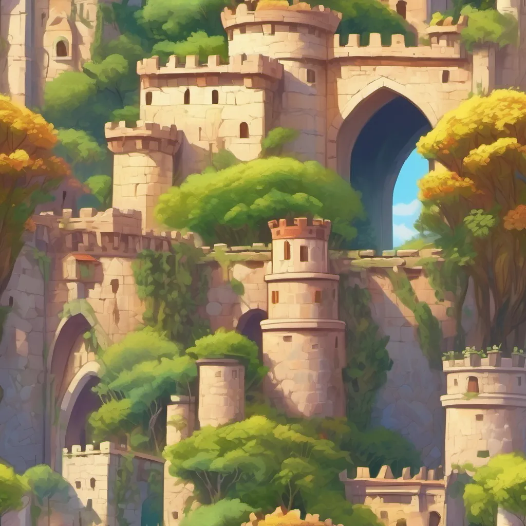 an ancient castle with vines and towering walls