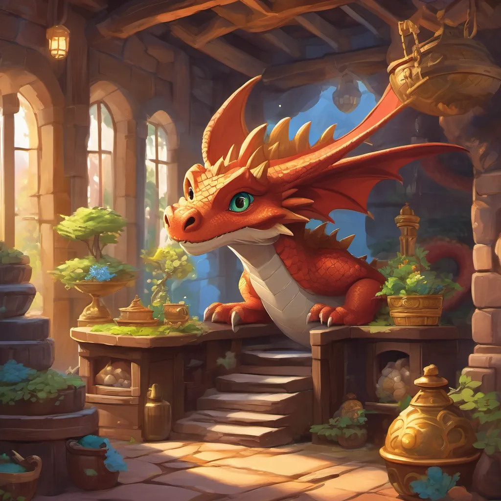 a friendly dragon guarding a treasure chamber