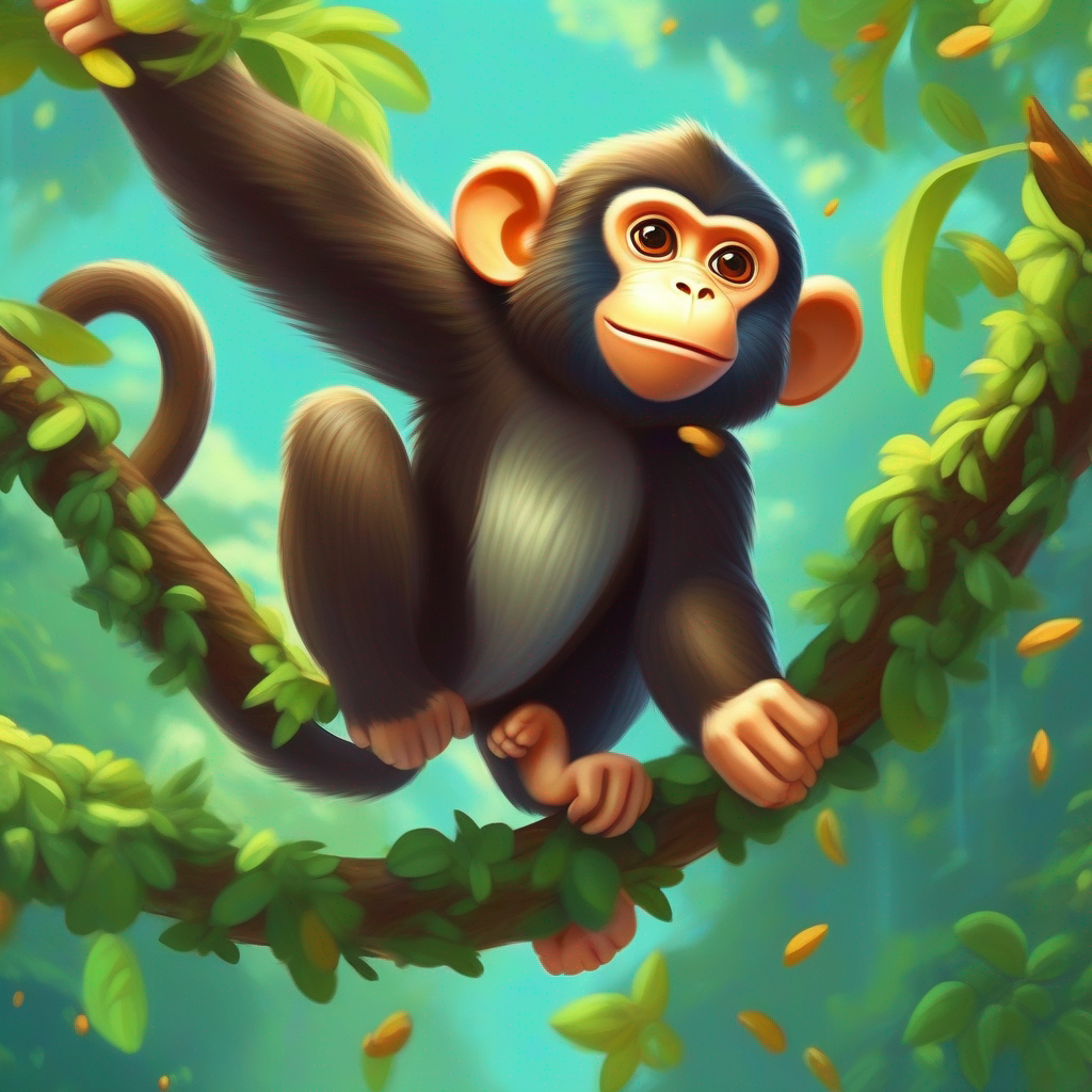 Curious monkey jumping from one branch to another.