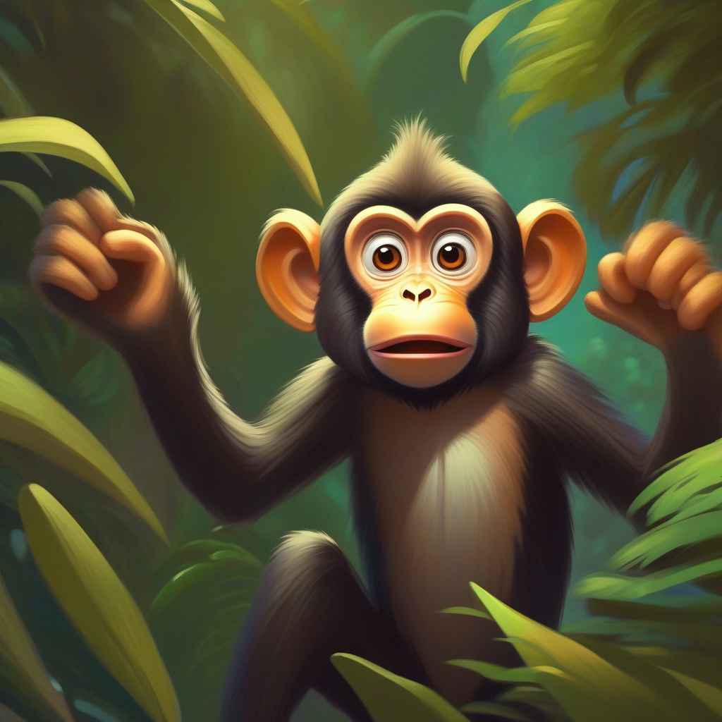 Surprised monkey with an empty hand and a confused expression.