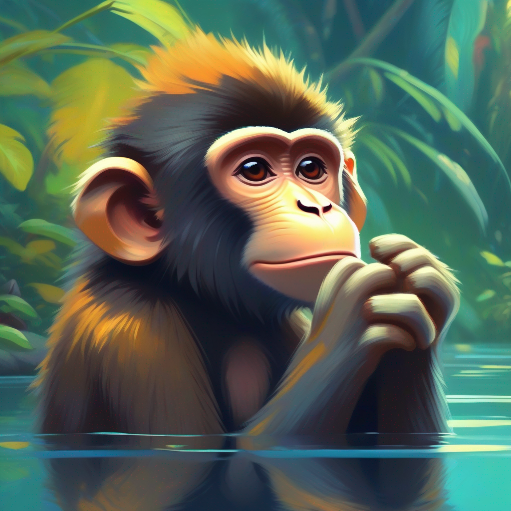 Thoughtful monkey reflecting on his experience.