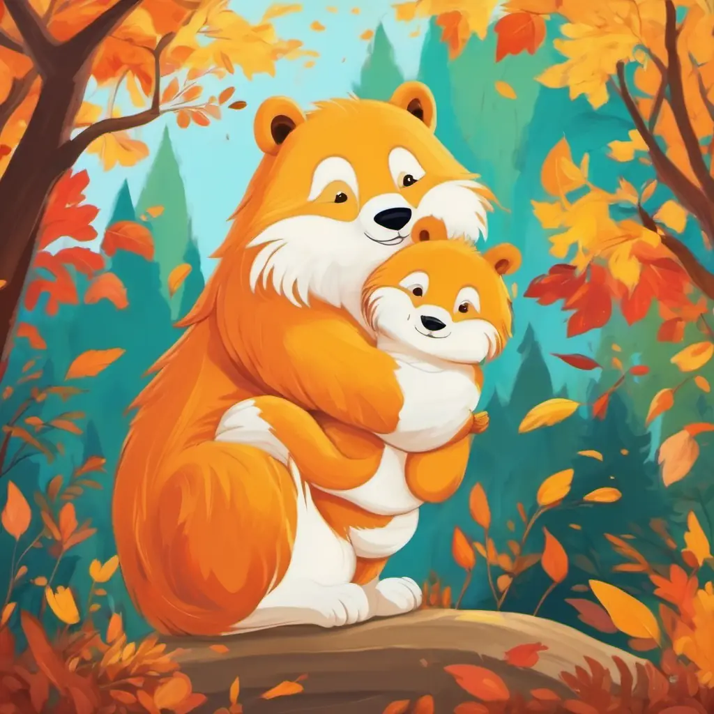 Mother and baby animal hugging, and other animals cheering