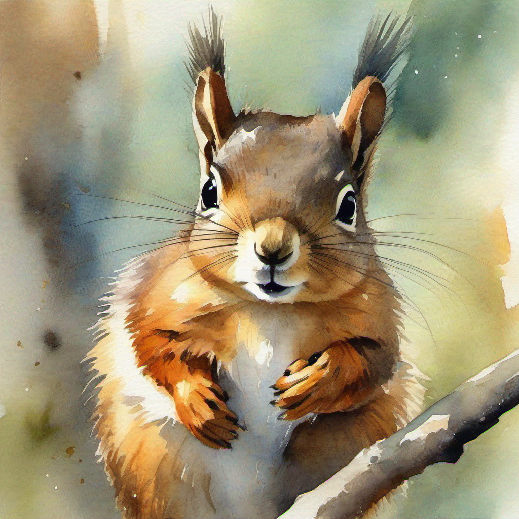 Forest animals sad, Playful squirrel with a brown fur coat and mischievous grin with a mischievous smile