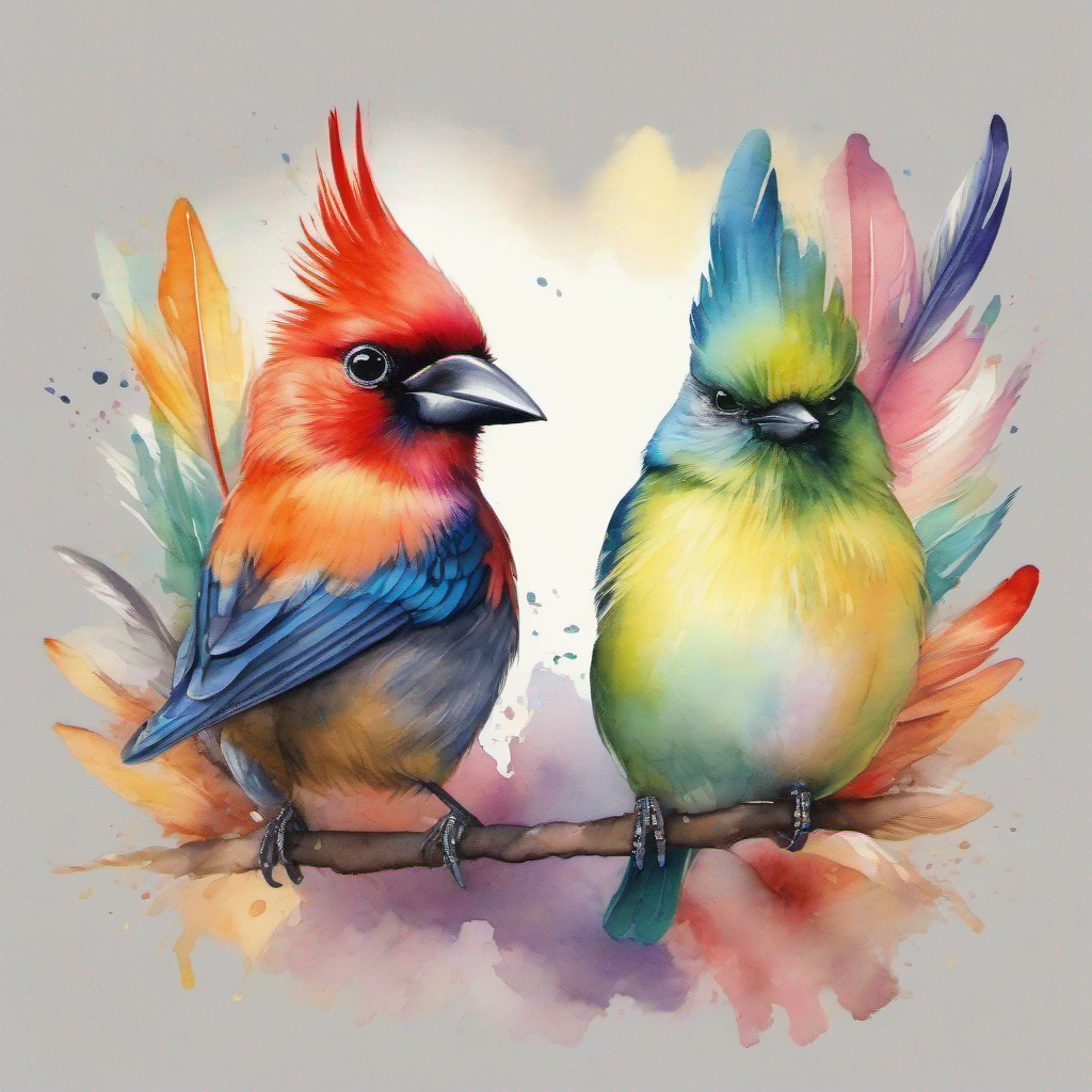 Hungry birds, Cheeky bird with colorful feathers and a mischievous spirit with a cheeky expression