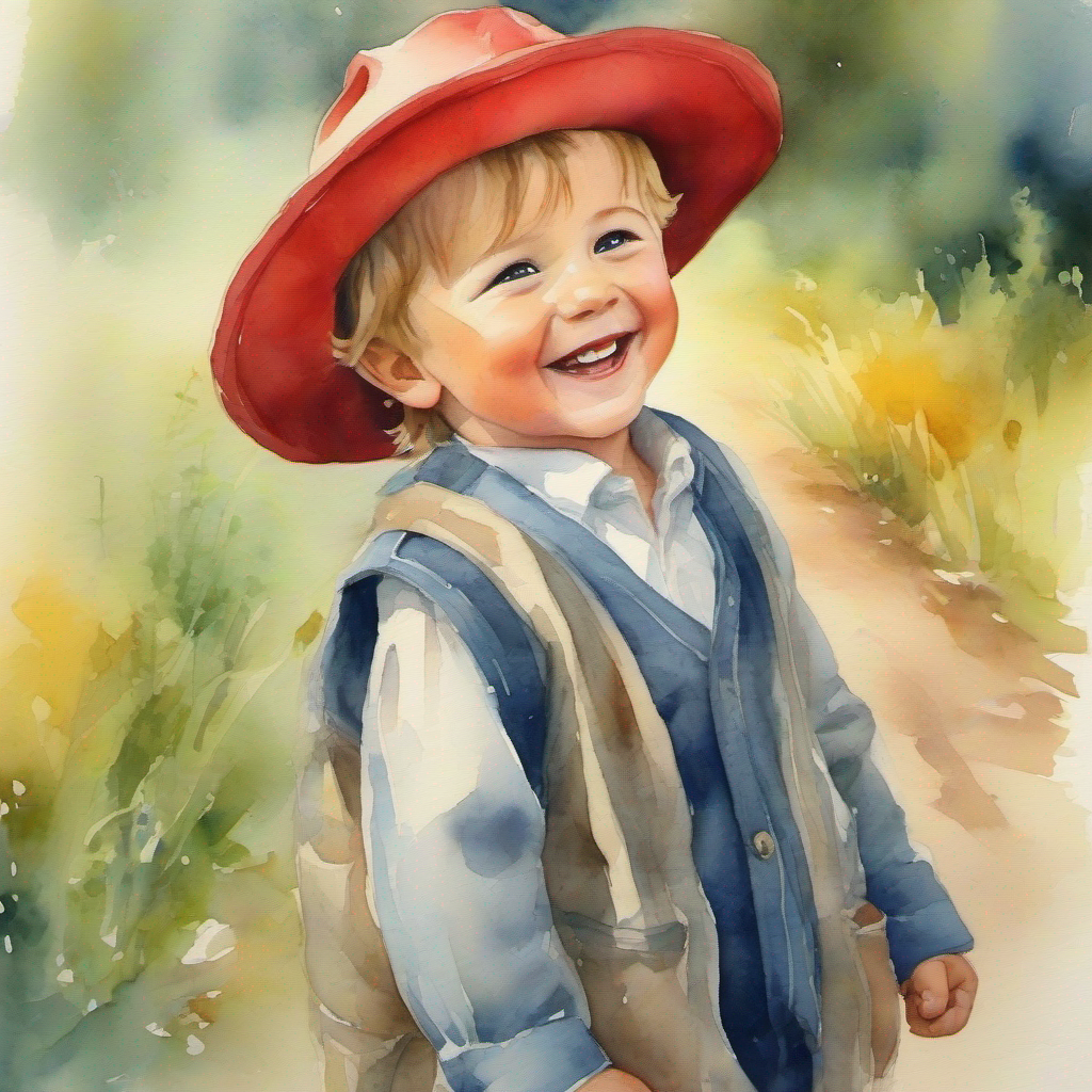 Sweet little boy with a yellow hat and giggly eyes with a happy expression, Kind Aunt with red dress and loving smile proud
