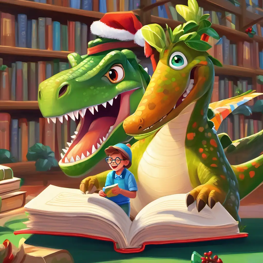 Dino and Rex excitedly finding sight words in the book at the library.