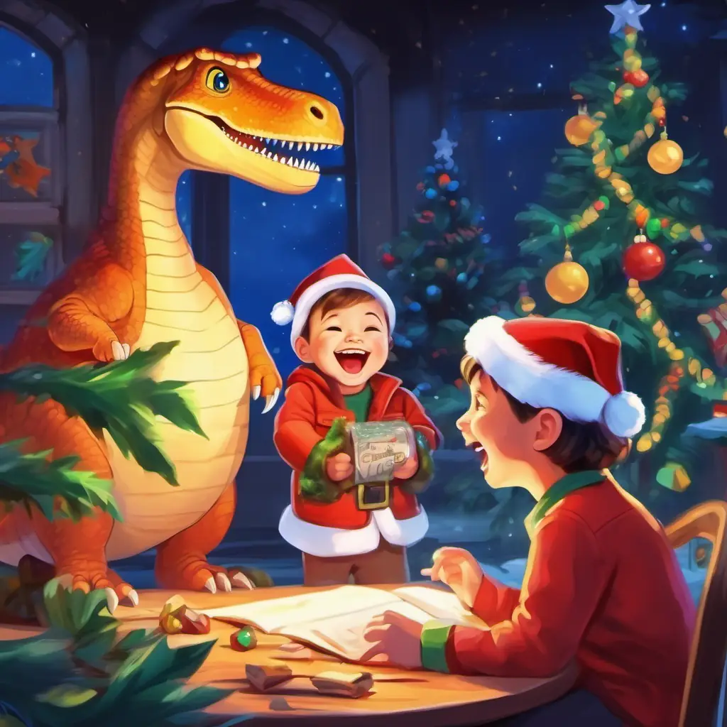 Rex showing Dino new sight words and both friends laughing.