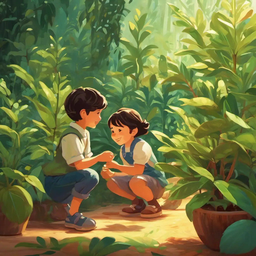 Children interact with the plants, suggesting a bond.