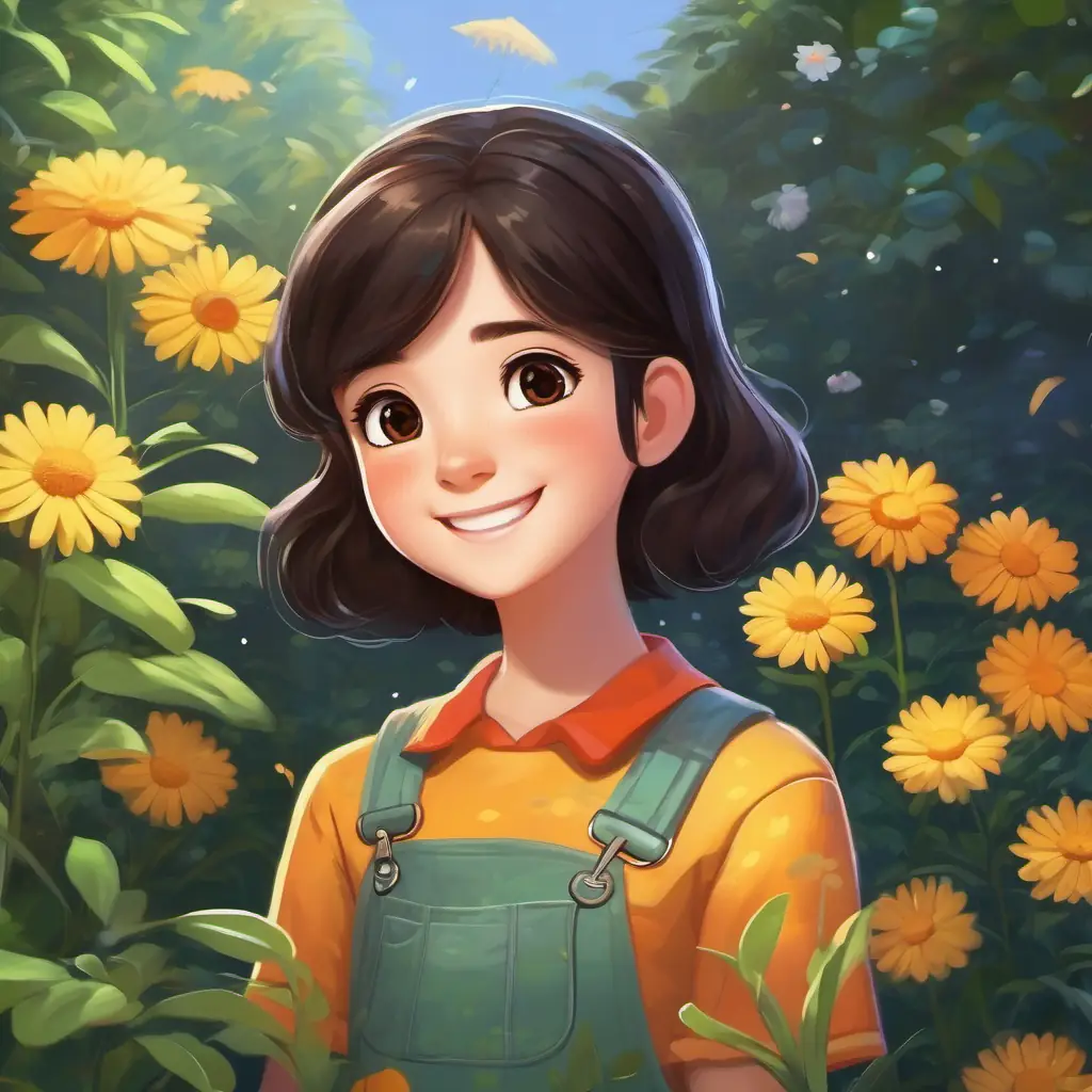 Dark hair, deep brown eyes, usually wearing overalls and a wide smile expresses a wish to expand the garden.