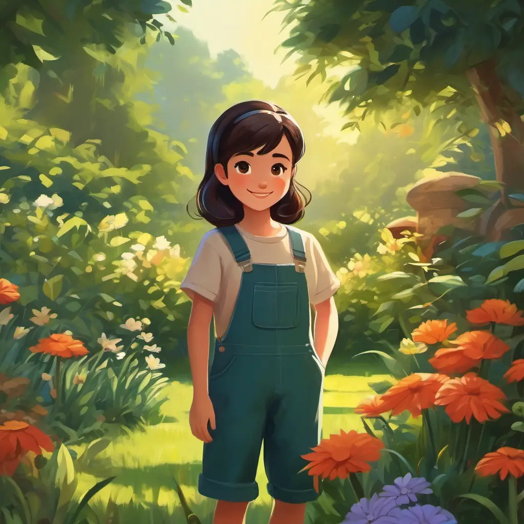 Dark hair, deep brown eyes, usually wearing overalls and a wide smile observes wildlife enjoying the garden.