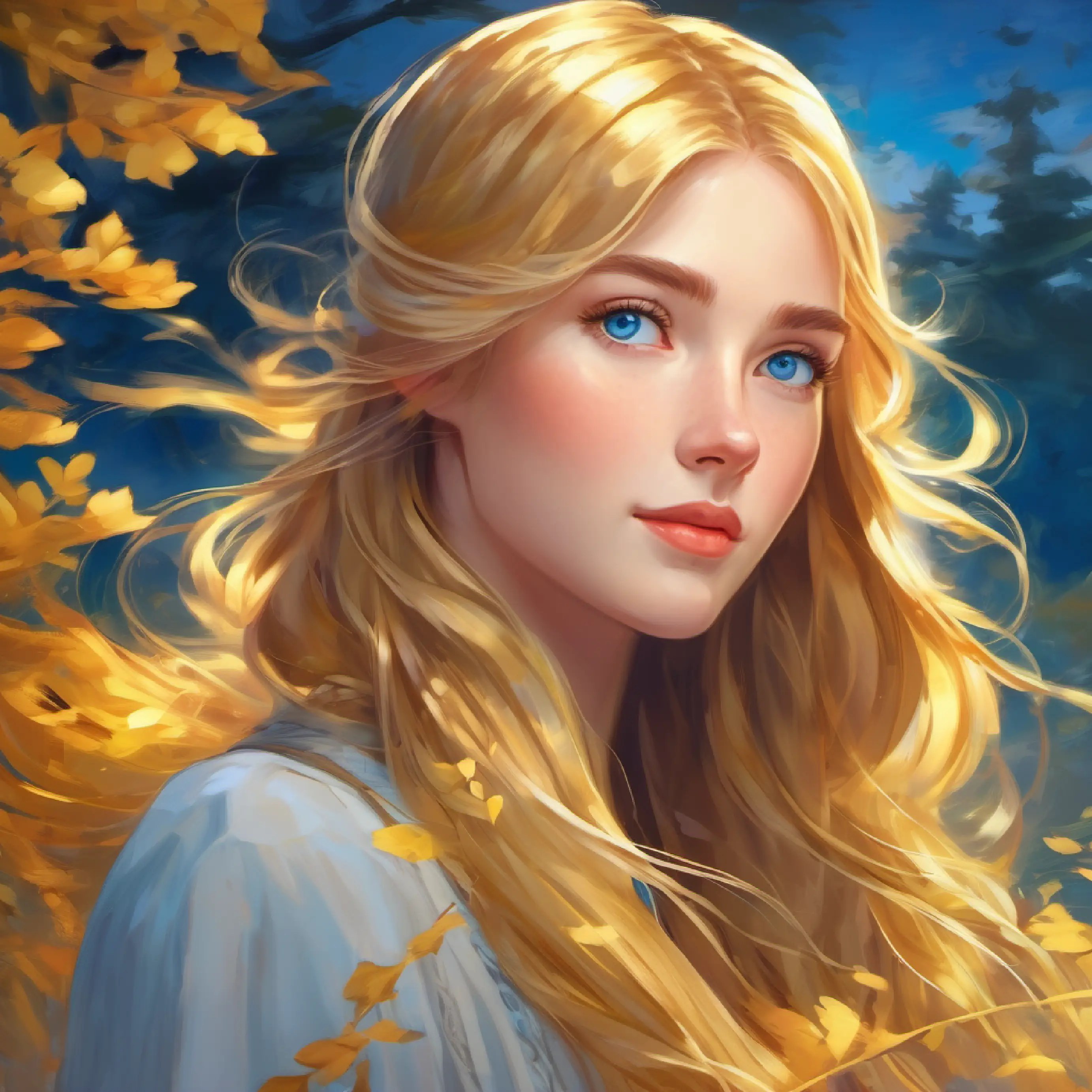 Description of Golden hair, blue eyes, beloved by all's appearance and her beloved status.
