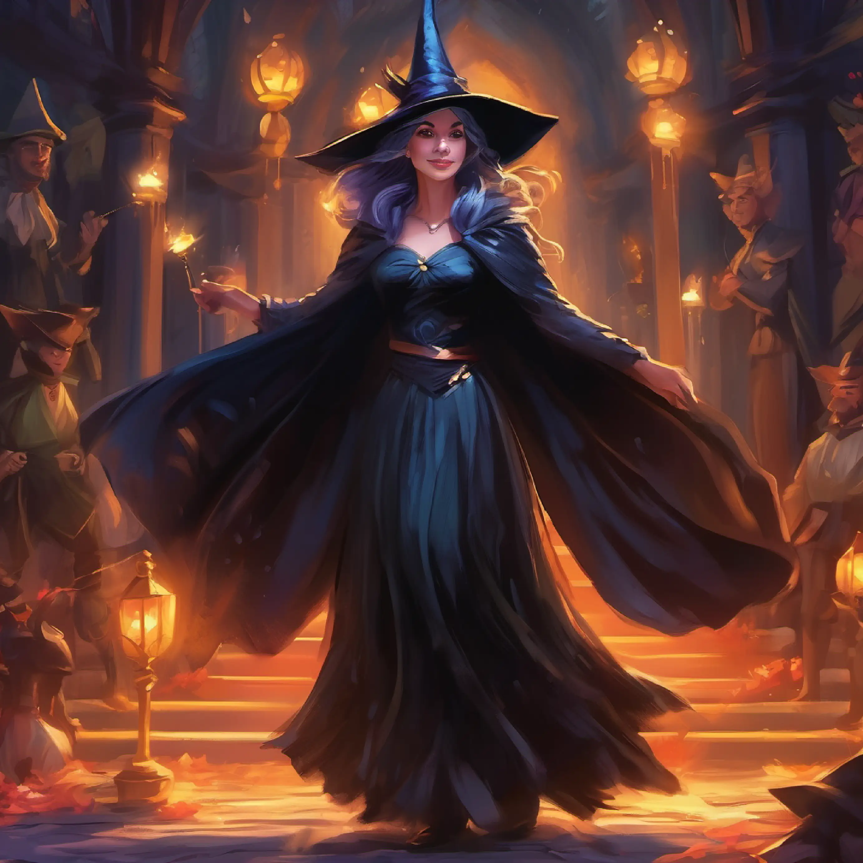 Wicked fairy, dark clothes, menacing's entrance at the celebration.