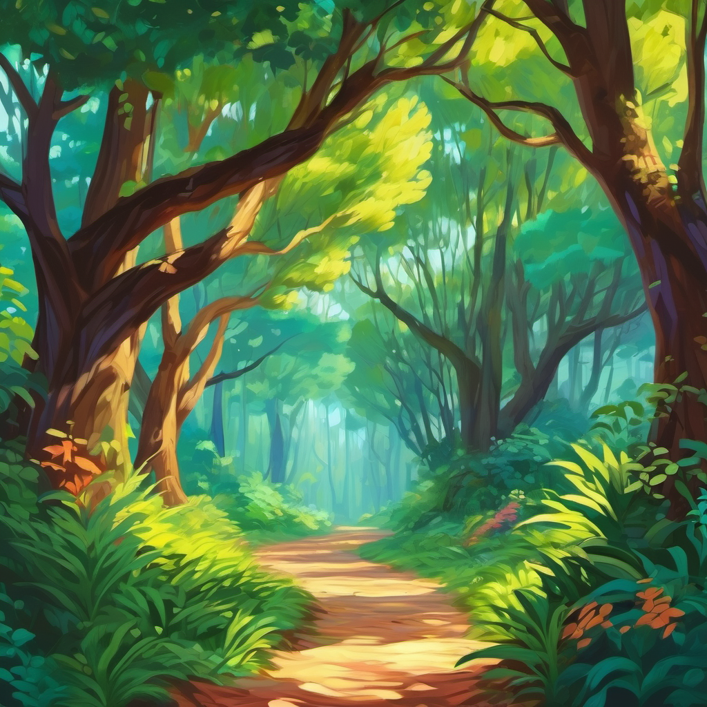 A floresta com árvores altas e folhas coloridas