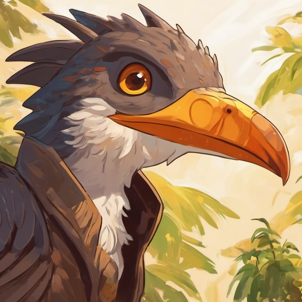 Menino com cabelo castanho e olhos brilhantes. e o pterodáctilo conversando e sorrindo
