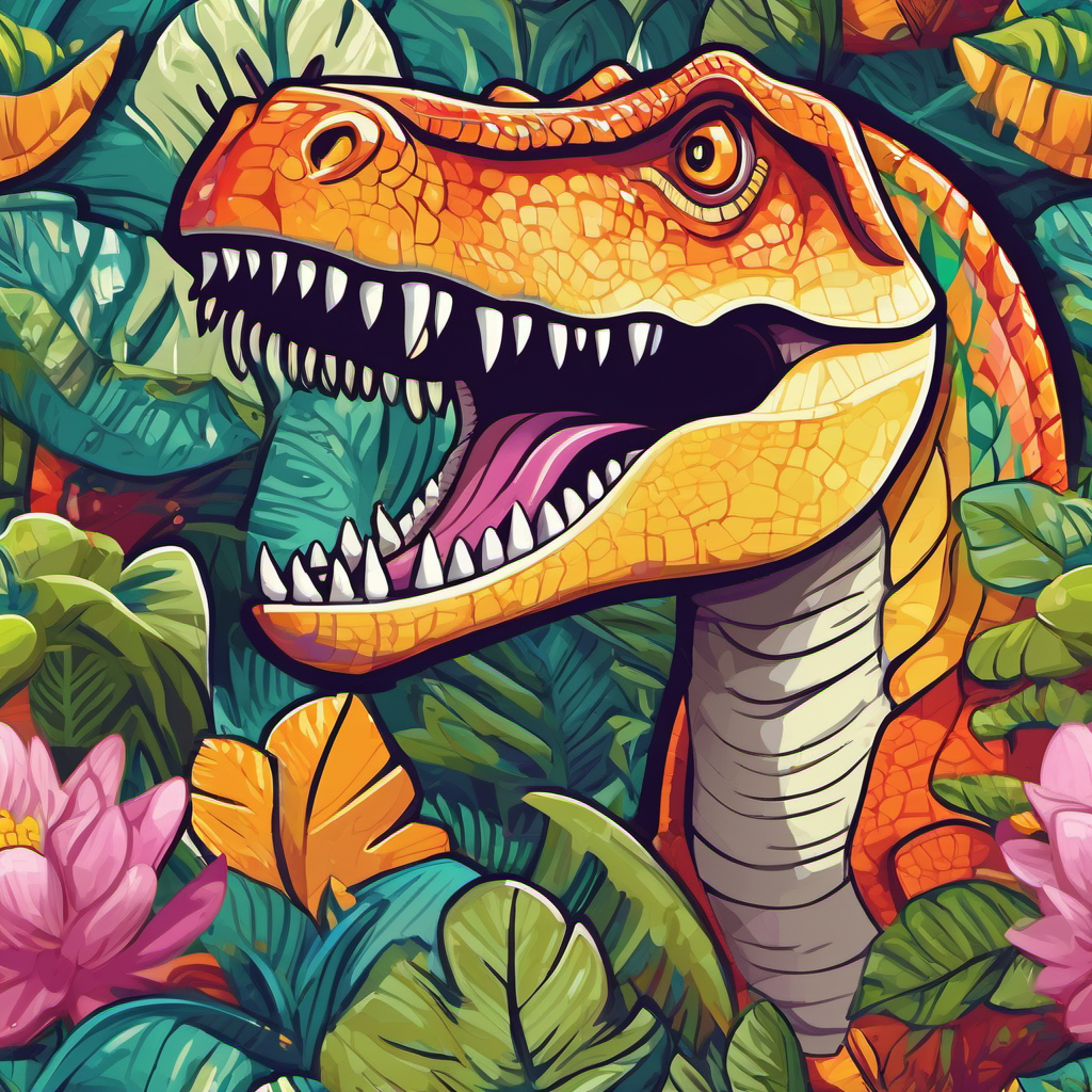 Um dinossauro Dinossauro com placas coloridas e um sorriso. com placas coloridas e um sorriso