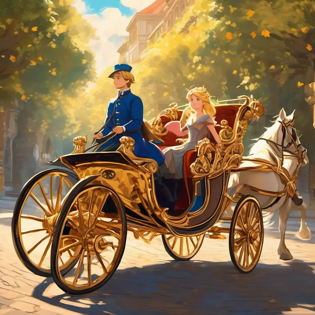 The Golden hair, sparkling blue eyes, beautiful dress and prince waved at everyone as they rode off in a golden carriage.