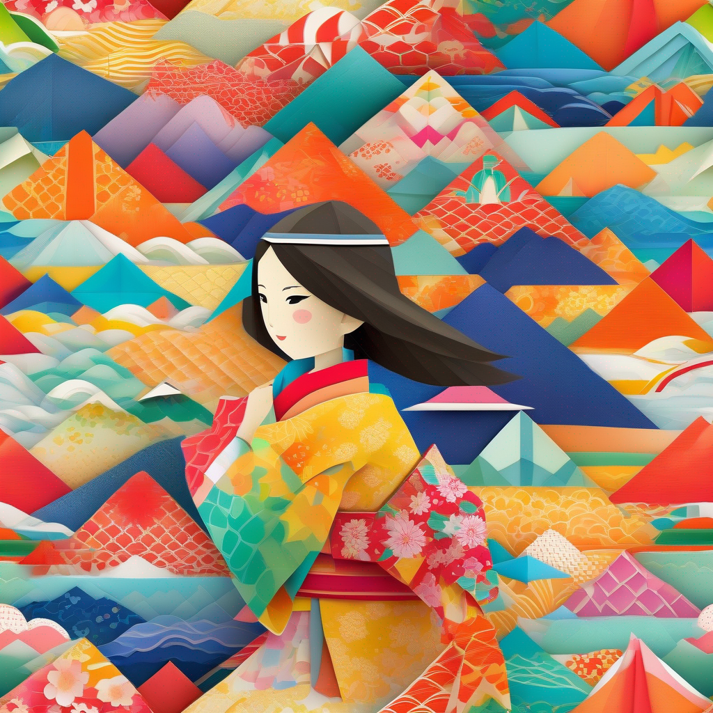 A young Japanese girl with an adventurous spirit, wearing a colorful kimono. witnesses a peaceful resolution of a disagreement through compromise.